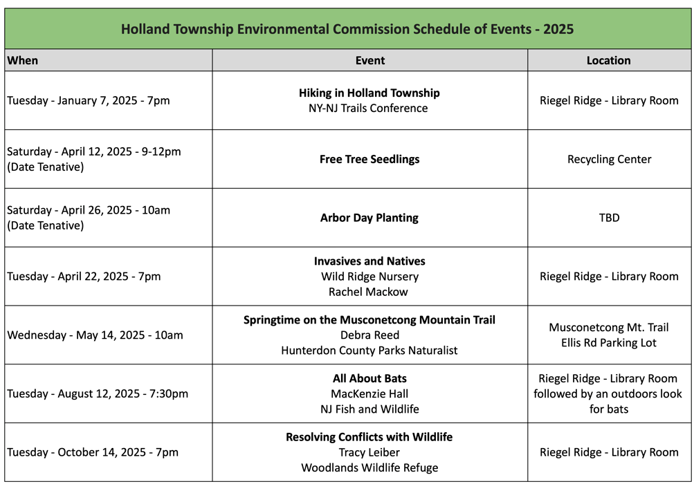 Holland Twp EC Schedule of Events 2025